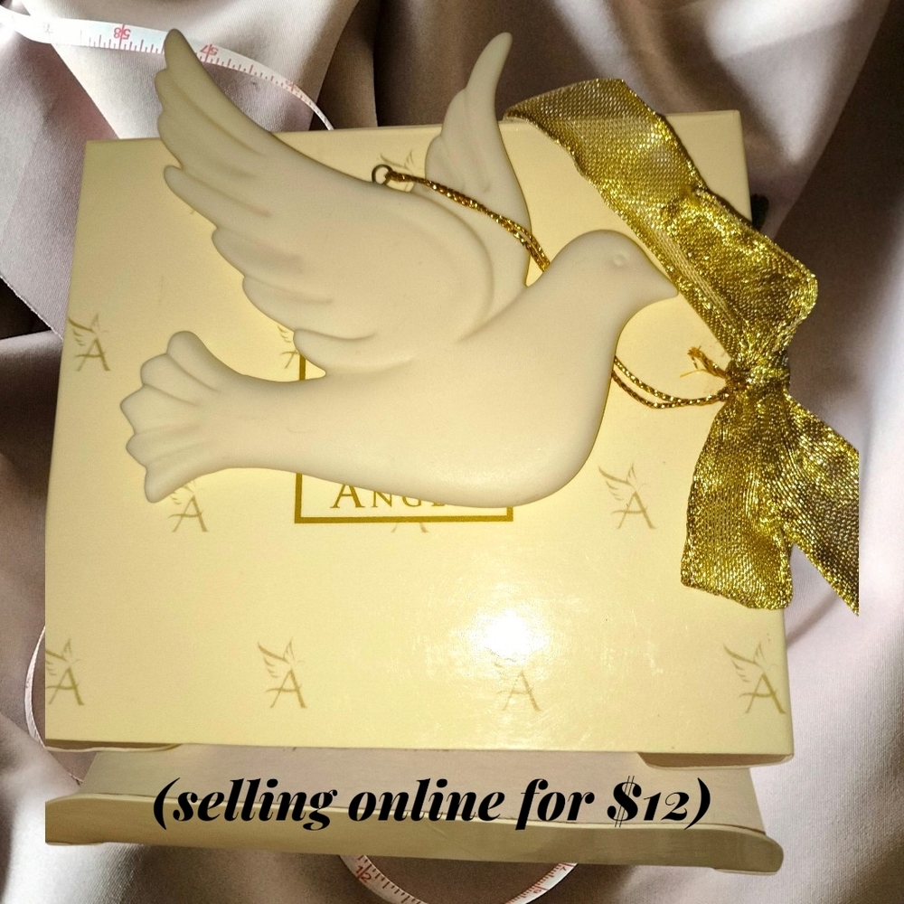 Avon Cream Dove Ornament with Gold Ribbon
